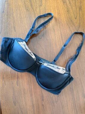 Victoria's Secret Black Satin Underwire Bra with Logo Trim